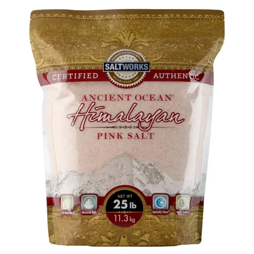 Vista 8 de SaltWorks Ancient Ocean - Sal rosa del Himalaya, grano medio, bolsa de 5 libras