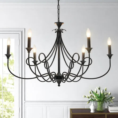 Vista 9 de Candelabro Moderno de 6 Luces 36.6" Candelabros de Vela de Latón Lámpara Colgante de Metal Dorado para Comedor, Sala de Estar, Isla de Cocina