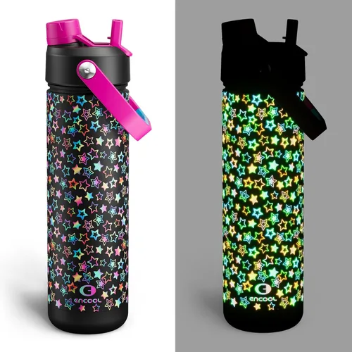 Vista 90 de Botella de agua aislada para niños con popote, botella de agua de acero inoxidable de 12 onzas con boquilla doble, a prueba de fugas, sin BPA, al