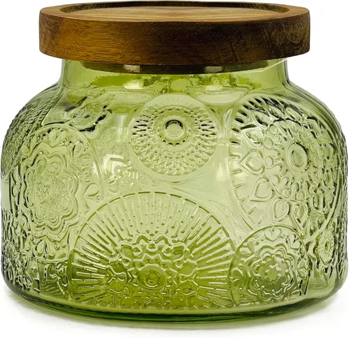 Vista 28 de Recipiente de almacenamiento de alimentos decorativo de vidrio ámbar con tapa hermética de madera 720 ml 2 piezas, recipientes de almacenamiento