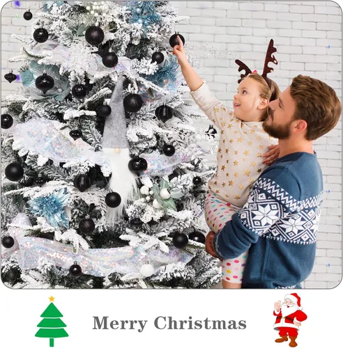 Vista 2 de Paquete de 52 adornos navideños negros irrompibles para árbol de Navidad y estrella superior - Para decoración navideña