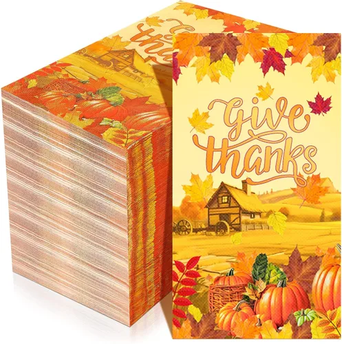 Karenhi 150 servilletas de papel desechables de 3 capas de Acción de Gracias, servilletas de papel desechables de calabaza de otoño, toallas de