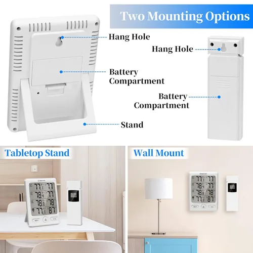 Vista 32 de Geevon Termómetro inalámbrico para interiores y exteriores con 3 sensores remotos, (negro)