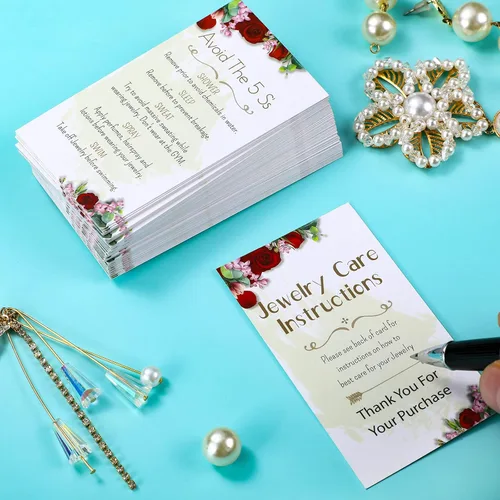 Vista 5 de 200 tarjetas de instrucciones de joyería, tarjetas de cuidado de joyas, instrucciones de cuidado de joyas, insertos de 3.5 x 2 pulgadas, embalaje