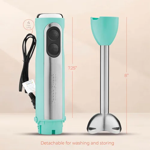 Vista 7 de Potente licuadora de inmersión, licuadora de mano eléctrica de 500 vatios con modo turbo, base desmontable. Licuadora de cocina manual con varilla
