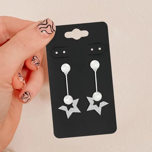 Vista 4 de joycraft 100 tarjetas de aretes con 6 agujeros, tarjetas negras de 2 x 3.5 pulgadas, etiquetas de exhibición de joyas de papel en blanco