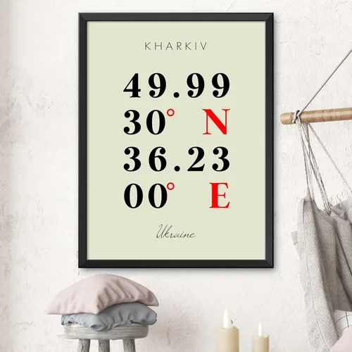 Vista 3 de Mapa de Kharkiv, Ucrania, Coordenadas Multilínea de Colores (8x10)