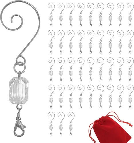 Vista 12 de Ganchos para adornos de Navidad, gemas de acrílico transparente, ganchos giratorios de alambre plateado, juego de 10 perchas de 3 pulgadas de largo