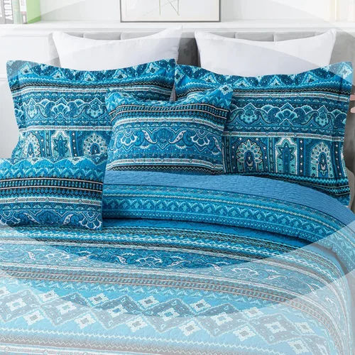 Vista 4 de VAPUTAR Juego de edredón de algodón tamaño Queen (90 x 98 pulgadas) + fundas de almohada a juego (20 x 27 pulgadas) + funda de almohada