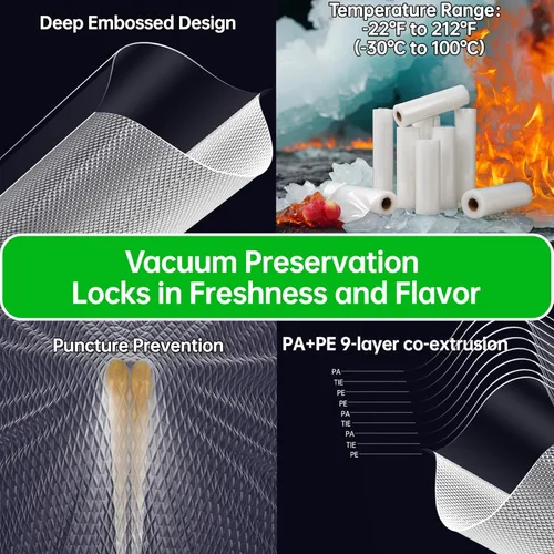 Vista 5 de L'ELEF MISTICO Bolsas Selladoras al Vacío para Alimentos, 8''X20' (3 Rollos) Bolsas para Conservar Alimentos Sin BPA para Selladora, Bolsas