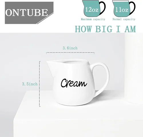 Vista 3 de ONTUBE Crema de porcelana, jarra de crema de leche de cerámica de 12 oz (blanco)