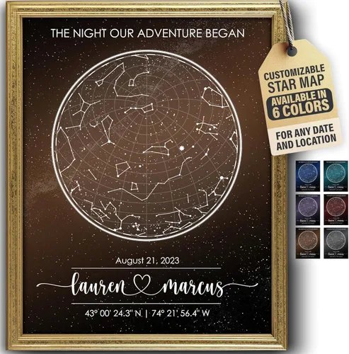Vista 38 de Impresión artística personalizada de mapa de estrellas, totalmente personalizada (tus detalles, tamaño, color, marco), regalo para el día