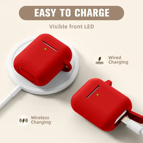 Vista 5 de Hamile Compatible con estuche de AirPods, funda protectora de silicona suave (LED frontal visible) diseñada para AirPods con accesorios de llavero