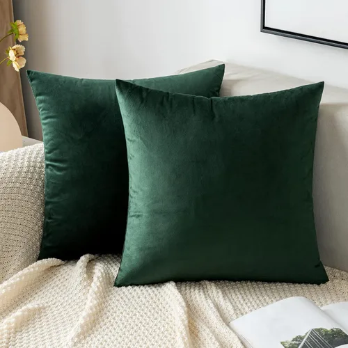 Vista 52 de EMEMA - Paquete de 2 fundas de almohada de terciopelo decorativas, fundas de cojín cuadradas suaves y sólidas para sofá, dormitorio, silla, Verde