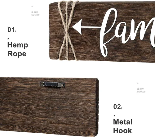 Vista 4 de Dahey 3 piezas de decoración de pared de granja, letrero de madera con flecha, decoración de amor y familia, decoración rústica para pared, entrada