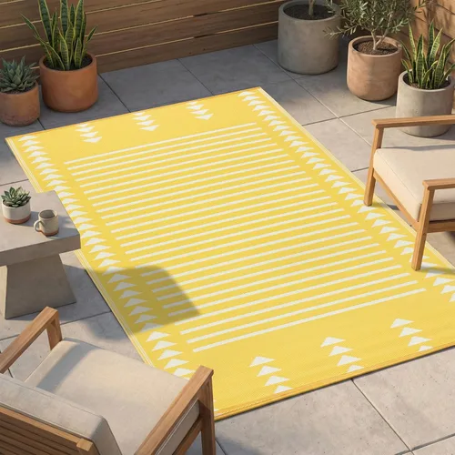 Vista 20 de FH Home - Alfombra para exteriores, impermeable, resistente a la decoloración, reversible, plástico reciclado de alta calidad, acabado geométrico