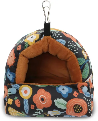 Vista 7 de Wontee Casa Nido de Pájaros Refugio Cálido de Invierno Cabaña Acogedora Cama para Pájaros Hamaca Colgante para Loros Periquitos Australianos Negro