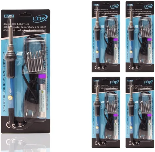Vista 10 de Kit de soldar LDK de 60W, 110V, con temperatura ajustable, pistola de soldar eléctrica, herramienta de soldar, 5 piezas de puntas de repuesto