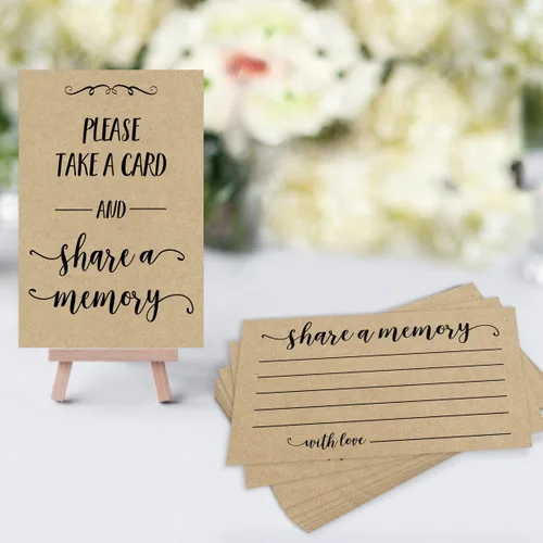 Vista 2 de Printed Party Comparte una Tarjetas de Memoria, Celebración de la Vida, Kraft Rústico, Juego de 25