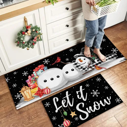 KORVITA let it Snow - Juego de 2 tapetes de cocina de invierno y Navidad, antideslizantes, decoración de muñeco de nieve del año (17 x 29 + 17 x 47
