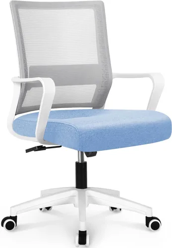 Vista 30 de NEO CHAIR Silla de oficina para videojuegos, silla de computadora ergonómica de malla con respaldo medio con ruedas, soporte lumbar, cómoda, Rosa