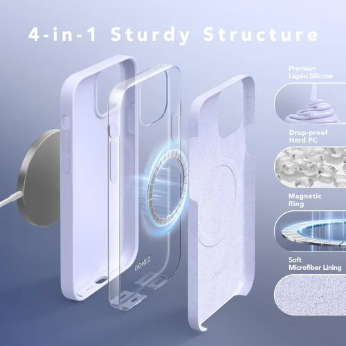 Vista 942 de GONEZ Funda magnética para iPhone 14, compatible con Magsafe, con protector de pantalla + protector de cámara, forro de microfibra antiarañazos
