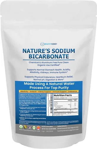 Bicarbonato de Sodio Orgánico Nature's Libre de Aluminio para Hornear. Polvo de Bicarbonato de Sodio Puro Sin Químicos para Salud y Bienestar.