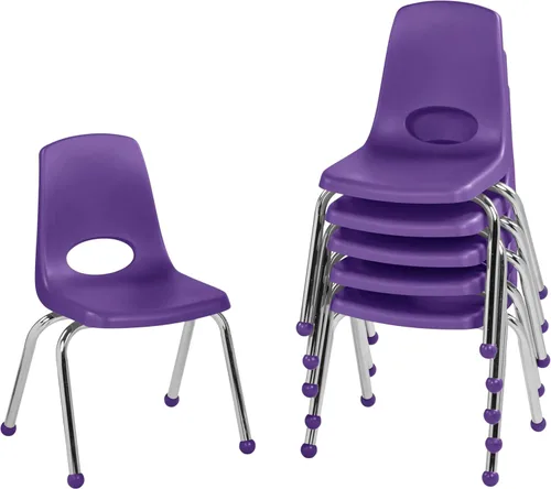 Vista 24 de Factory Direct Partners 10356-PU - Silla escolar apilable de 10 pulgadas, asiento apilable para estudiantes con patas de acero cromado y rodamientos