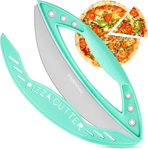 Vista 8 de Rainspire Cortador de pizza de 12 pulgadas, hoja basculante de acero inoxidable para pizza con tapa, cuchillo de pizza de hoja afilada, apto