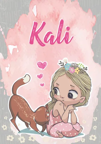 Kali Notebook A5 Personalized name Kali Birthday gift for women, girl, mom, sister, daughter ... Cute little girl with cat 120 lined pages
