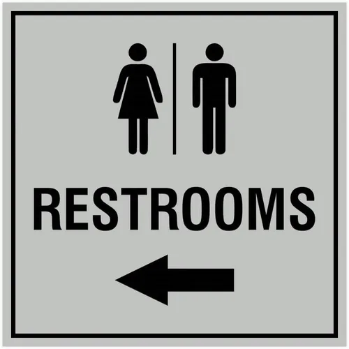 Vista 18 de Signs ByLITA Letrero cuadrado de flecha izquierda para baños con cinta adhesiva (plata cepillada) – grande (paquete de 1)