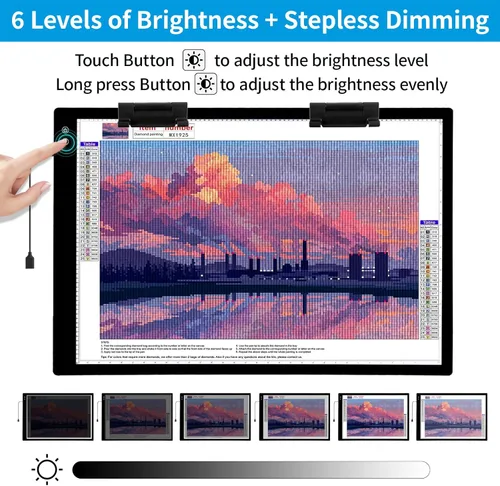 Vista 5 de TOHETO Almohadilla de luz recargable A1 de 35.4 x 23.6 pulgadas, tablero de luz LED extra grande para pintura de diamantes, caja de luz de 3 modos