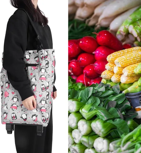 Vista 6 de Carrito de compras plegable con ruedas,Carro doméstico Carros de comestibles que reducen la carga,Carritos de compras de moda y prácticos