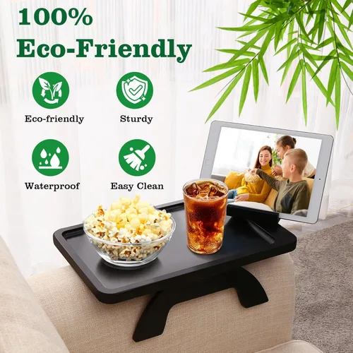Vista 38 de Mesa auxiliar con clip para mesa auxiliar, mesa de sofá BAMBOOTRAY para sofás anchos, bandeja para reposabrazos de sofá para espacios pequeños, mesa