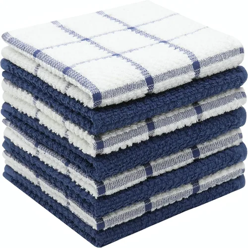 Vista 19 de Paños de cocina de rizo de algodón, suaves y absorbentes, paños de cocina (rejilla negra, paños de cocina de 13 x 13 pulgadas)