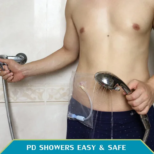 Vista 3 de Bolsa de ducha de diálisis peritoneal, impermeable, protector de puerto PD, funda desechable para transferencia, soporte de catéter, clavija