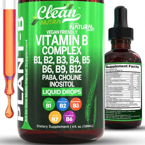 Gotas Líquidas de Complejo de Vitamina B | Tiamina B1, B6, B2, B3, B4, B5, B7 B9, B12, Niacinamida, Paba, Colina Inositol Taurina Probióticos Raíz