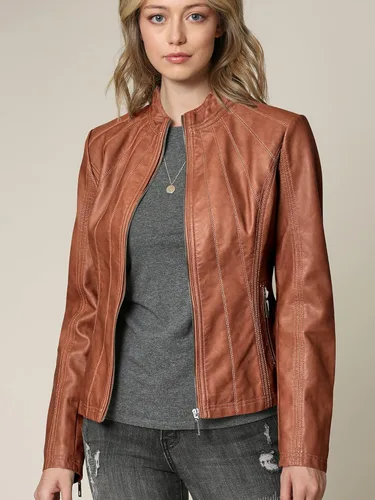 Vista 4 de Lock and Love - Chaqueta de motociclista de piel sintética con capucha desmontable, para mujer