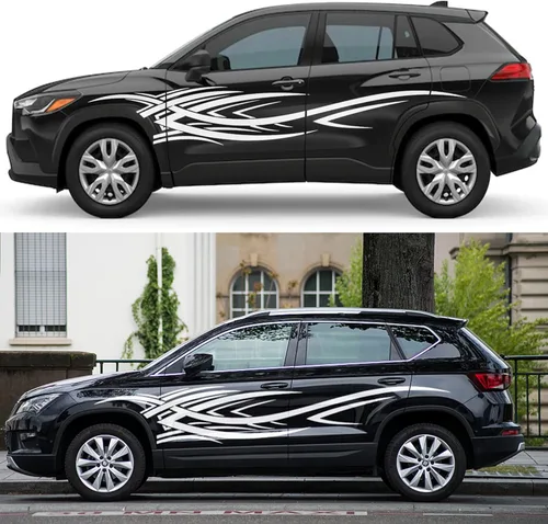 Vista 10 de 1 par de calcomanías grandes para automóvil, gráficos de llama, calcomanías de rayas laterales para autos, calcomanías de vinilo para carrocería