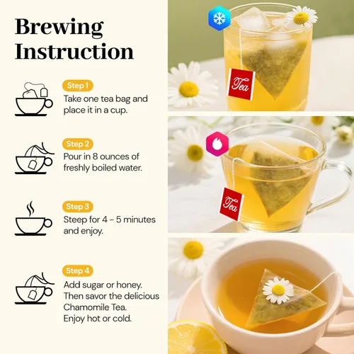 Vista 6 de Bolsas de té de manzanilla, 100 % flores de té de manzanilla secas naturales, hojas sueltas, té de hierbas prémium sin azúcar/gluten, sin cafeína