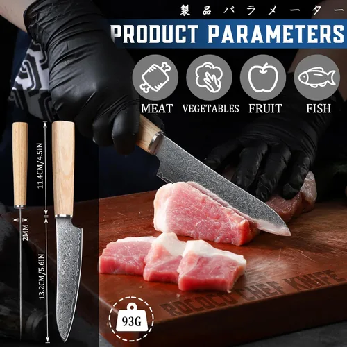 Vista 5 de ROCOCO Cuchillo japonés de Damasco – Cuchillos afilados para pelar frutas y carne, para el hogar, cocina, barbacoa, 5.3 pulgadas