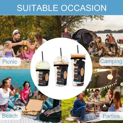 Vista 8 de Vinyl Records And Tapes Reusable Insulated Neoprene Iced Coffee Cup Sleeves 3 Sizes Diving Material Cup Durable Beverage Covers for Cold Coffee Tea