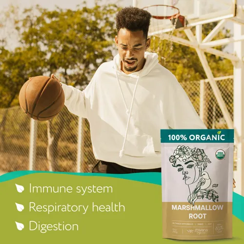 Vista 3 de Té de raíz de malvavisco orgánico (10 onzas) – Hierba de raíz de marshmellow (Althaea Officinalis) – Té para capa de garganta, tos, forro intestinal