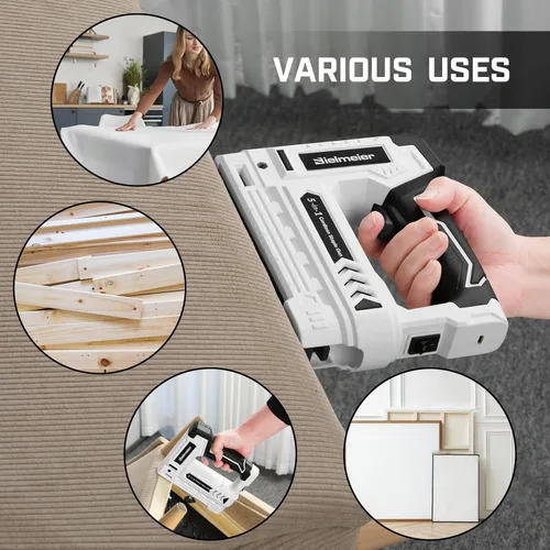 Vista 4 de Bielmeier Pistola de grapas eléctrica 5 en 1, engrapadora inalámbrica recargable de 4 V, pistola de clavos alimentada con 2,000 grapas y clavos