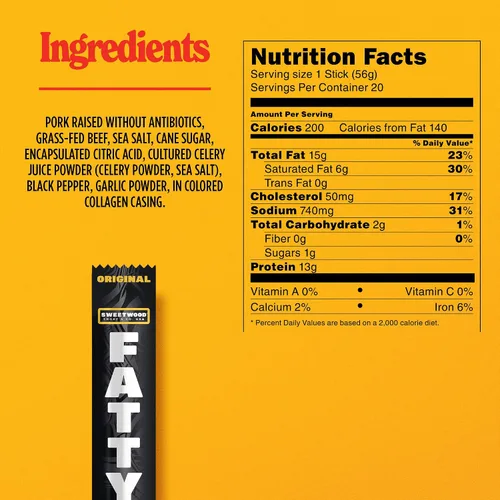 Vista 2 de FATTY Palitos de carne seca original, 2 oz. (20-pk)