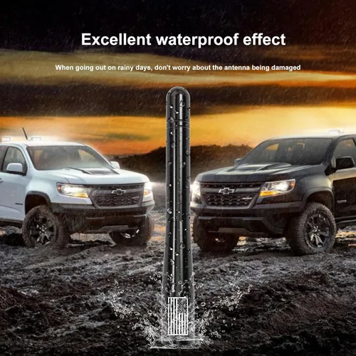 Vista 5 de Antena corta para camión de automóvil de 4 pulgadas con tapas de válvula de neumáticos, bandera estadounidense, repuesto universal para GMC Sierra