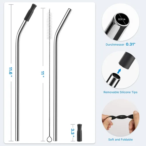Vista 3 de Pajitas metálicas reutilizables con puntas de silicona para vaso Stanley de 30 oz, 2 piezas de pajitas de acero inoxidable de 30 oz de reemplazo