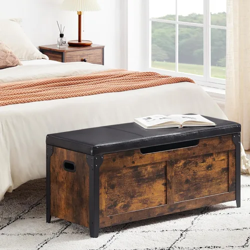 Vista 19 de GAOMON Baúl de almacenamiento, banco de almacenamiento con bisagra de seguridad, baúl de madera estilo granja para entrada, dormitorio, sala