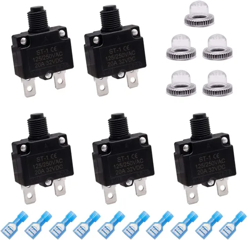 Vista 8 de mxuteuk 5 interruptores automáticos de 3 amperios con botón de reinicio manual de 125/250 V CA 32 V CC, interruptor protector de sobrecarga