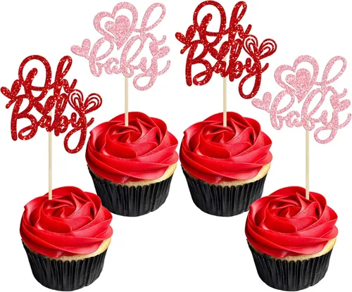 Vista 22 de Ephlyn 24 adornos para cupcakes con purpurina para el día de San Valentín, dulce amor, corazón, día de San Valentín, decoración para cupcakes